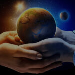 hands holding earth space