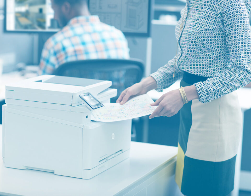 woman office printer photocopier paper jam