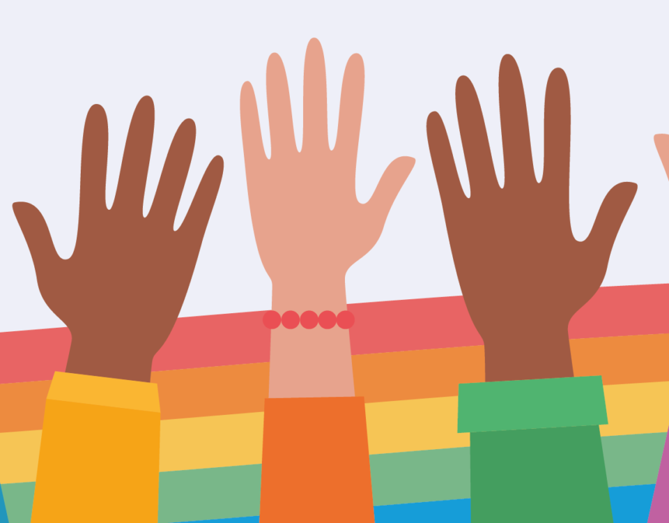 LGBT pride month graphic hands rainbow