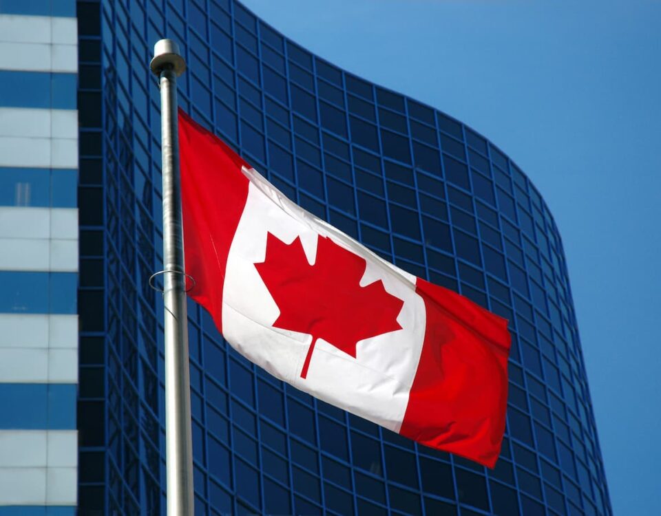 Canadian flag skyscraper building exterior