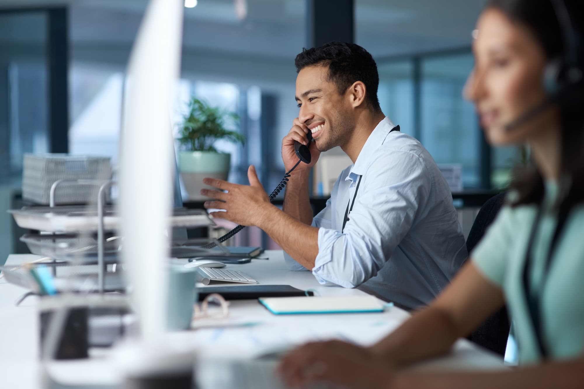 man working in call centre