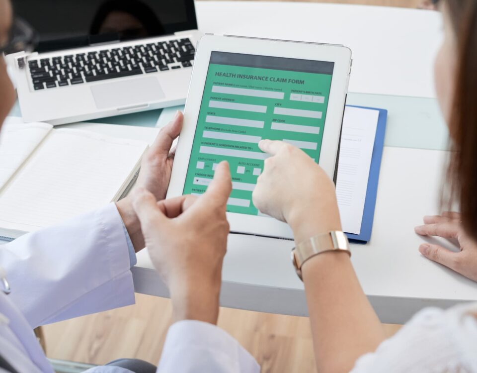 patient filling health insurance claim eform