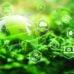 sustainability graphic globe with icons surrounding