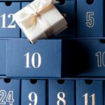 Blue advent calendar with open box
