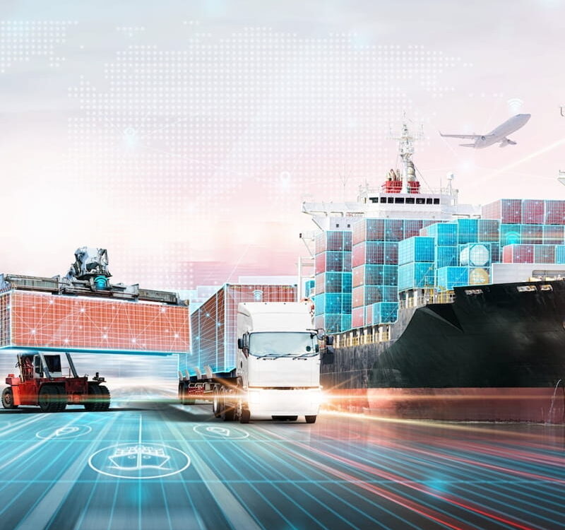 Frachtcontainer, Frachtschiff, Lkw, Daten, Informationsmanagement